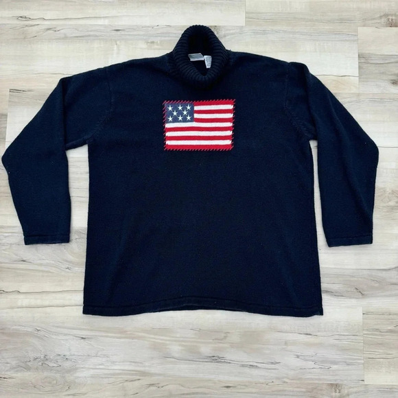 Carolina Colours Vintage Patriotic American Flag Turtleneck Sweater USA - Picture 8 of 9
